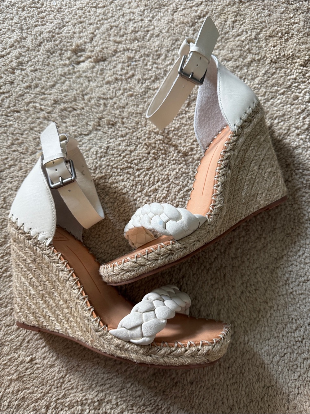 Dolce Vita White Braided Espadrille Wedge Sandals with Ankle Strap